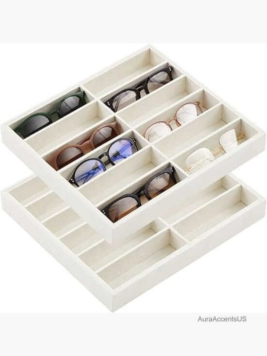 Stackable Sunglass Organizer Trays - 2 Pack, 12 Grids Each, Velvet